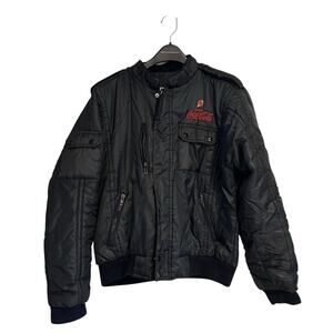 Vintage Coca Cola Black Bomber Jacket Mens Sz Medium Dunbrooke 1980s Full Zip